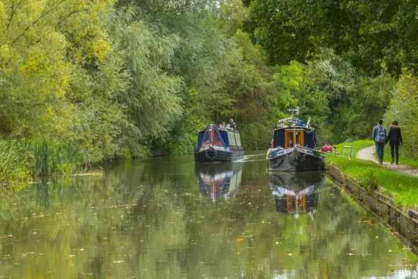 Narrowboats on the Grand Union Canal at Heygates Luxury Glamping Lodges
